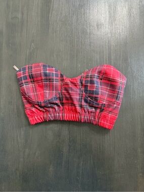 Body Central Red Plaid Strapless Bustier Crop Top S
